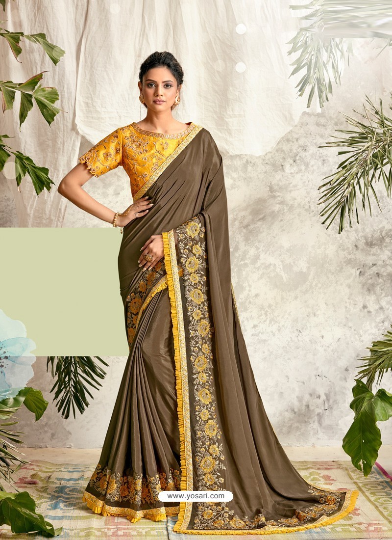 Camel Latest Designer Party Wear Wedding Sari