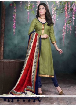 Dainty Green Lace Work Bhagalpuri Silk Churidar Salwar Kameez