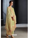 Green Party Wear Designer Cotton Linen Straight Salwar Suit
