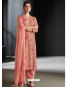 Light Red Party Wear Designer Cotton Linen Straight Salwar Suit
