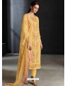 Yellow Party Wear Designer Cotton Linen Straight Salwar Suit