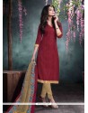 Luxurious Maroon Lace Work Bhagalpuri Silk Churidar Salwar Kameez