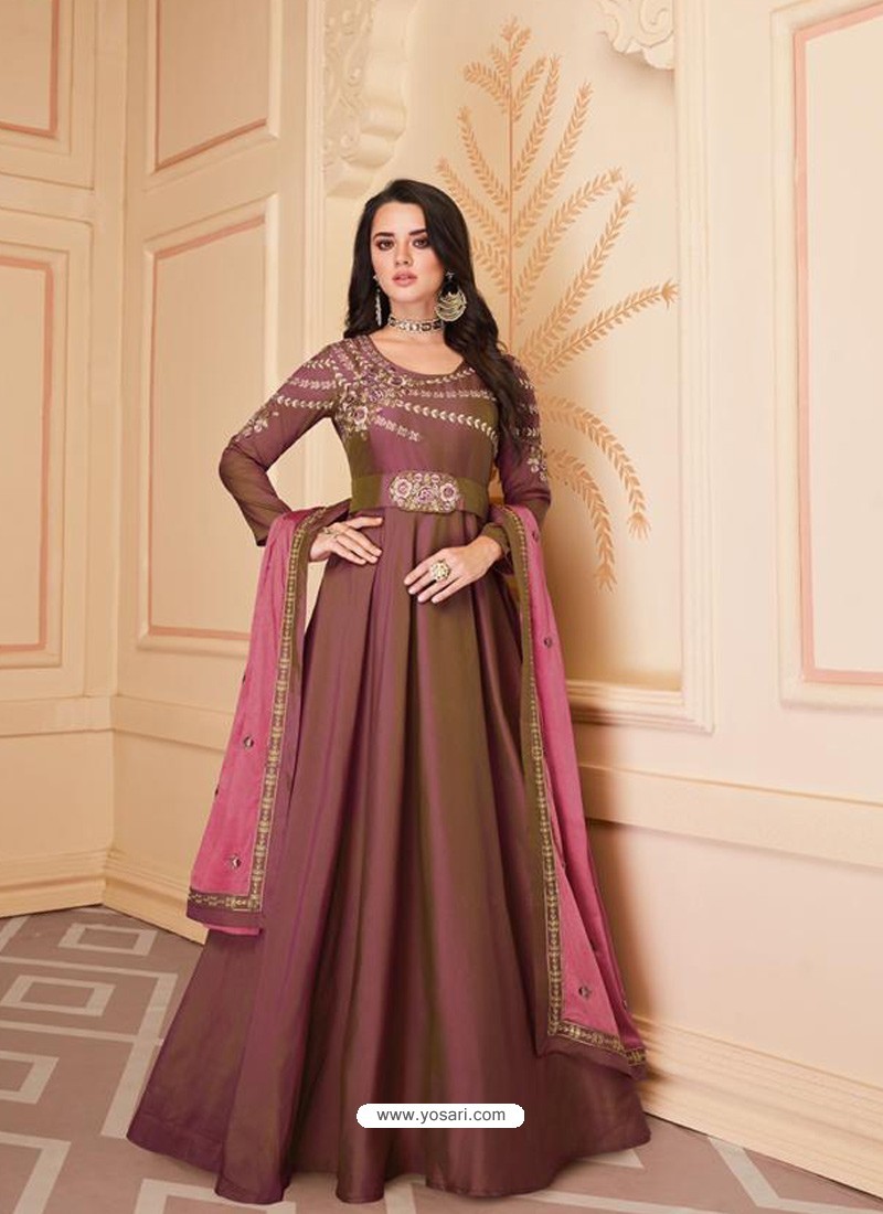 Old Rose Mesmeric Designer Party Wear Soft Silk Gown Style Anarkali Suit