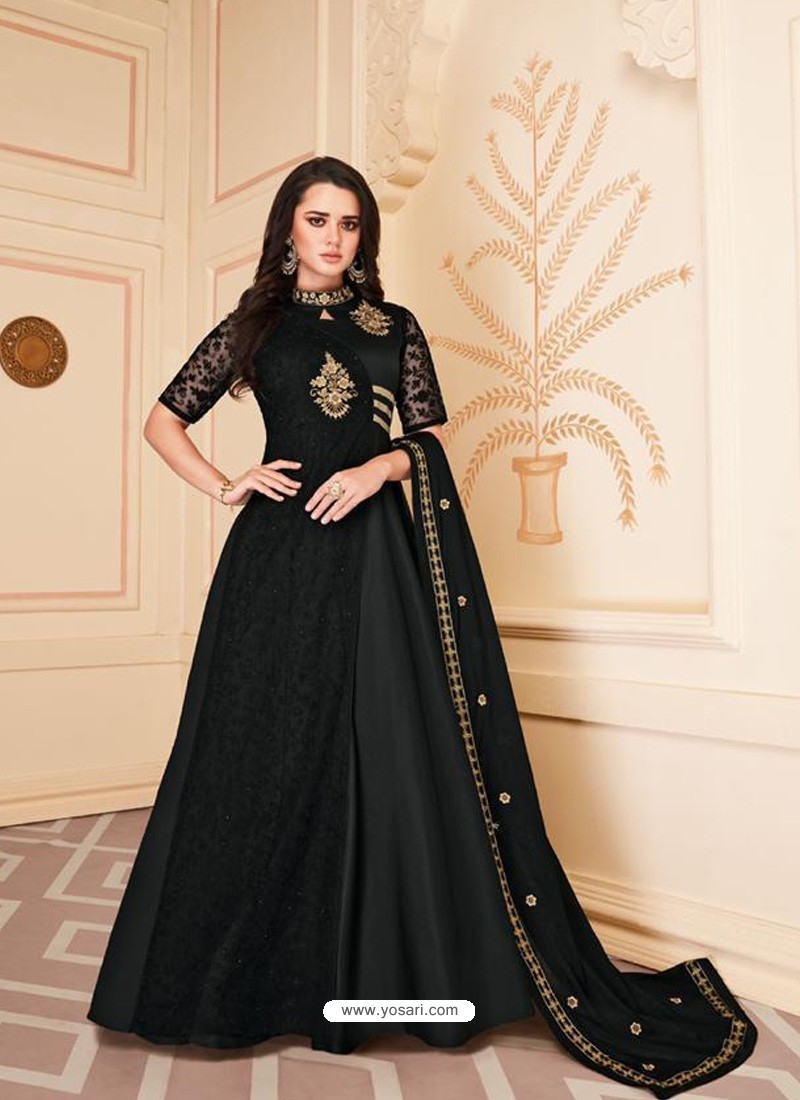 Black Mesmeric Designer Party Wear Soft Silk Gown Style Anarkali Suit