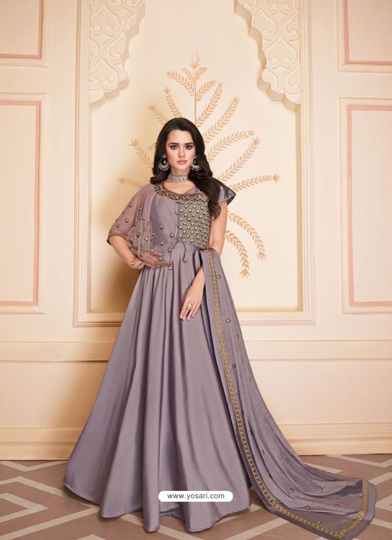 Dusty Pink Mesmeric Designer Party Wear Soft Silk Gown Style Anarkali Suit