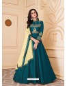 Teal Blue Mesmeric Designer Party Wear Soft Silk Gown Style Anarkali Suit
