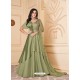 Olive Green Mesmeric Designer Party Wear Soft Silk Gown Style Anarkali Suit