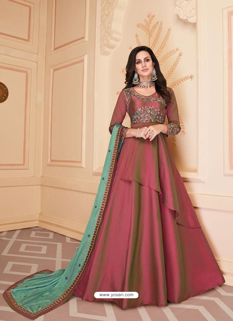 Rose Red Mesmeric Designer Party Wear Soft Silk Gown Style Anarkali Suit