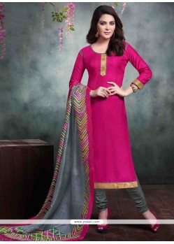 Magnetize Lace Work Hot Pink Bhagalpuri Silk Churidar Salwar Kameez