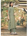 Olive Green Party Wear Designer Maslin Silk Cotton Straight Salwar Suit