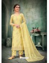 Light Yellow Party Wear Designer Chanderi Straight Salwar Suit