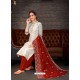 Off White Party Wear Designer Chanderi Straight Salwar Suit