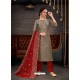 Taupe Party Wear Designer Chanderi Straight Salwar Suit