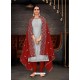 Light Grey Party Wear Designer Chanderi Straight Salwar Suit