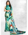 Aqua Mint Latest Designer Casual Wear Crepe Sari