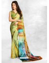 Green Latest Designer Casual Wear Crepe Sari