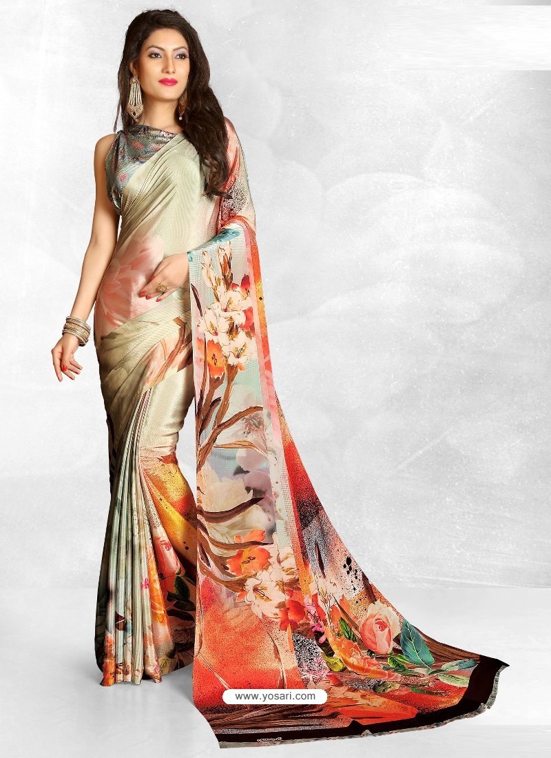 Multi Colour Latest Designer Casual Wear Crepe Sari