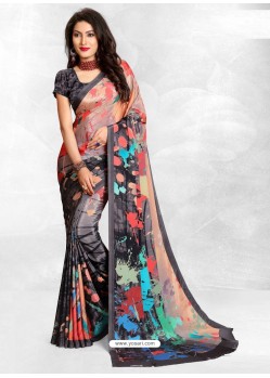Black Latest Designer Casual Wear Crepe Sari