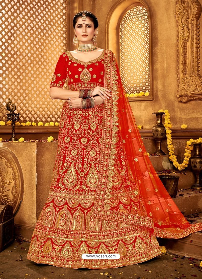Flawless Red Heavy Embroidered Designer Bridal Lehenga Choli