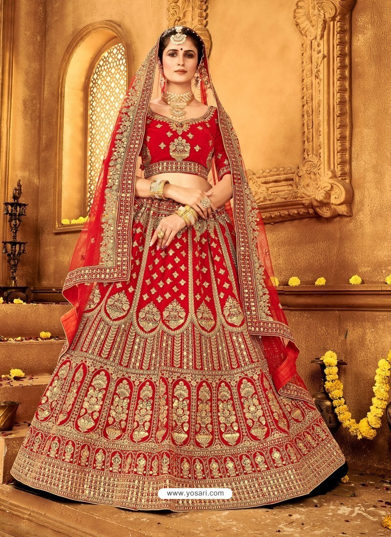 Gorgeous Red Heavy Embroidered Designer Bridal Lehenga Choli