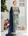 Aqua Grey Latest Heavy Designer Party Wear Pakistani Style Salwar Suit