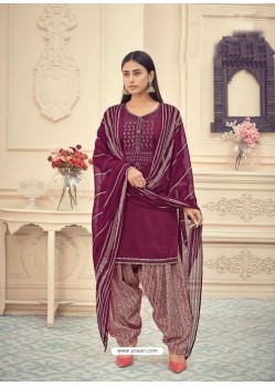 Deep Wine Heavy Designer Pure Jam Cotton Punjabi Patiala Suit