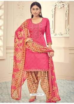 Light Pink Heavy Designer Pure Jam Cotton Punjabi Patiala Suit