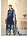 Dark Blue Heavy Designer Pure Jam Cotton Punjabi Patiala Suit