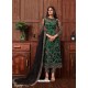 Forest Green Party Wear Designer Heavy Net Straight Salwar Suit