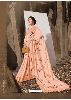 Light Orange Designer Lukhnavi Embroidered Party Wear Silk Georgette Sari