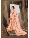 Light Orange Designer Lukhnavi Embroidered Party Wear Silk Georgette Sari