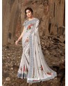 Light Grey Designer Lukhnavi Embroidered Party Wear Silk Georgette Sari