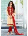 Ayesha Takia Beige And Red Churidar Designer Suit