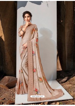 Light Brown Designer Lukhnavi Embroidered Party Wear Silk Georgette Sari