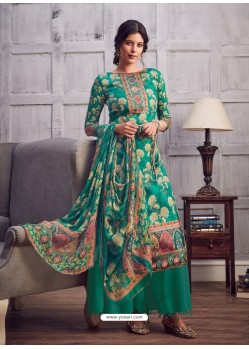 Jade Green Latest Designer Party Wear Pure Jam Palazzo Suit