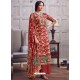 Red Latest Designer Party Wear Pure Jam Palazzo Suit