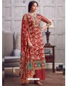 Red Latest Designer Party Wear Pure Jam Palazzo Suit