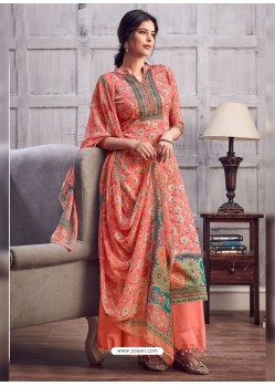 Light Orange Latest Designer Party Wear Pure Jam Palazzo Suit