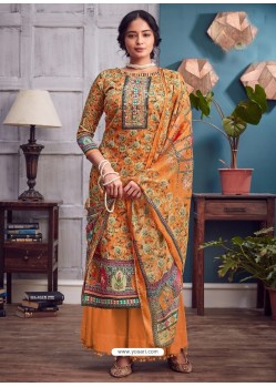 Orange Latest Designer Party Wear Pure Jam Palazzo Suit