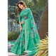 Jade Green Latest Digital Printed Designer Party Wear Silk Sari