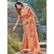 Orange Latest Digital Printed Designer Party Wear Silk Sari