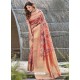 Light Red Latest Digital Printed Designer Party Wear Silk Sari