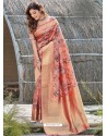Light Red Latest Digital Printed Designer Party Wear Silk Sari
