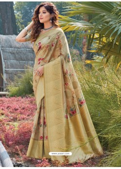 Pista Green Latest Digital Printed Designer Party Wear Silk Sari