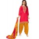 Red Designer Party Wear Glaze Cotton Patiala Suit