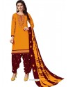 Yellow Designer Party Wear Glaze Cotton Patiala Suit