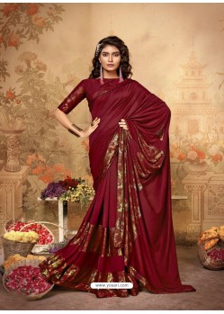 Maroon Stunning Designer Party Wear Lycra Sari