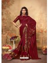 Maroon Stunning Designer Party Wear Lycra Sari