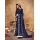 Dark Blue Stunning Designer Party Wear Lycra Sari