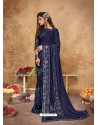 Dark Blue Stunning Designer Party Wear Lycra Sari
